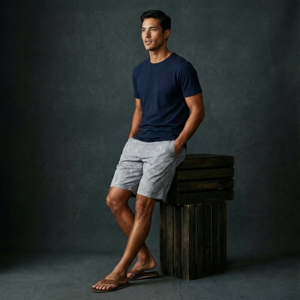 Banana Republic Mens Blue Palm Leaf Print Chino Shorts Preppy Coastal Resort